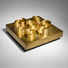 Pol Bury, 29 Formes Courbes-Obliques, 1970, brass-plated steel, magnet, motor