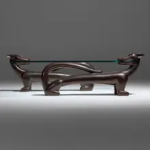Judy Kensley McKie, Panther coffee table, 1989, patinated bronze, glass