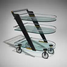 Peter Handler, Tea cart, 2003-2004, anodized aluminum, glass, rubber wheels