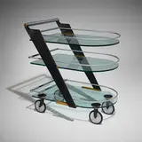 Peter Handler, Tea cart, 2003-2004, anodized aluminum, glass, rubber wheels