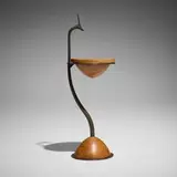 Philip Hearsey, Antelope pedestal table, c. 2010, burled oak, patined bronze, patinated steel