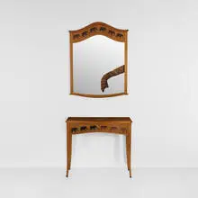 Silas Kopf, Elephant hallway table and mirror, 1998, tropical hardwood, marquetry, mirrored glass