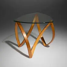 Rolf Pechukas, Occasional table, laminated ash, glass