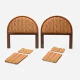 Laura Foster Nicholson, Twin-sized bed frames with custom linens, pair, c. 1995, oak, fabric