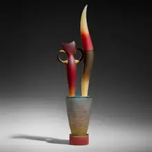 José Chardiet, Mesa, 2012, hot-sculpted, cast, and sandblasted glass, copper, gold leaf, pigment