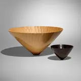 Mike Shuler, Segmented flaring bowls, pair, 1998, bird's-eye maple, satinwood, Gaboon ebony