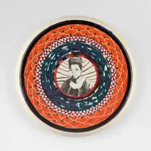 Roberto Lugo, Maya Angelou portrait plate, 2015, glazed porcelain with ceramic decal