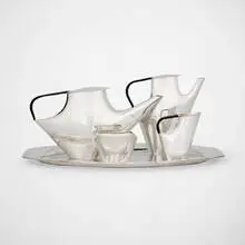 Lino Sabattini, Como coffee and tea service, 1956, silver, plastic