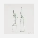 Daniel Libeskind, World Trade Center: Freedom Tower and the Statue of Liberty sketch, 2003-2014, ink on tissue paper