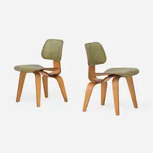 Charles and Ray Eames, DCWs, pair, molded ash plywood, leather, rubber