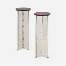 Philippe Starck, Occasional tables from the Royalton Hotel, pair, 1988, mahogany, stainless steel