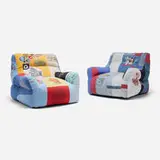 Darren Romanelli, Lounge chairs, set of two, c. 2022, vintage textiles