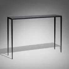 Jean-Michel Frank, Console table, c. 1930, painted wrought iron, saddle-stitched leather over oak