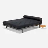 Rare double S.C.A.L. daybed, No. 458 by Jean Prouvé and Charlotte Perriand, c. 1953, upholstery, oak, enameled steel, sold Jun 2026