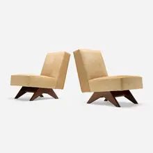 Pierre Jeanneret, Lounge chairs from Punjab University, Chandigarh, pair, c. 1952-56, teak, hide upholstery