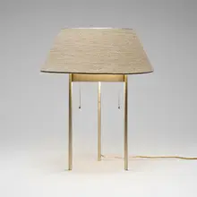 Benjamin J. Baldwin, Table lamp, model 187, c. 1950, aluminum, steel, cotton rope-wrapped linen shade