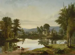 William Hart, A pastoral landscape with cows watering, oil on canvas