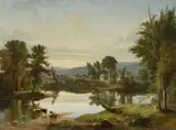 William Hart, A pastoral landscape with cows watering, oil on canvas