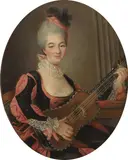 Jean-Baptiste Santerre, Portrait of a lady three quarter length playing a guitar, oil on canvas