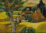 Millard Sheets, A Japanese field with figures in the foreground, watercolor on paper