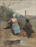 Emile Auguste Pinchart, A romantic dalliance, oil on canvas