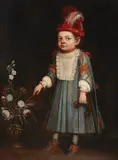Antonio Amorosi, A portrait of a boy and a vase of flowers, oil on canvas