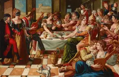 Venetian School, Figures feasting at a table, oil on canvas