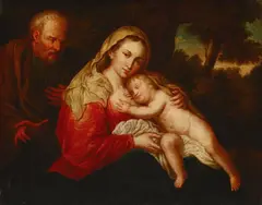 Antwerp School, Madonna and child with Joseph looking on, oil on canvas