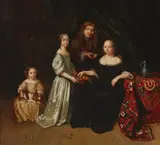 Caspar Netscher, A study of a Dutch family in an interior, oil on canvas