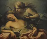 Continental School, 19th Century, Diana and Endymion, oil on canvas, in a fine carved Florentine frame