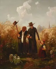 Ludwig Knaus, Out for a stroll, oil on canvas