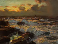 Julius Olsson, Rocky surf, oil on canvas
