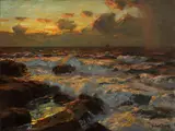 Julius Olsson, Rocky surf, oil on canvas