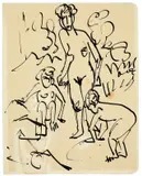 Mutter und Kinder by Ernst Ludwig Kirchner, 1925, Tuschfeder auf glattem Papier (aus einem Skizzenbuch), sold Nov 2010