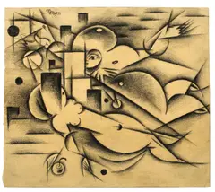 Johannes Molzahn, Mann und Frau, 1917, Ölkreide auf bräunlichem Papier (aus einem Skizzenbuch)