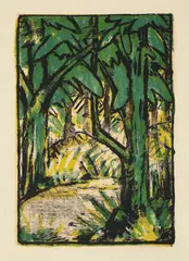 Waldlandschaft by Otto Mueller, Um 1924, Farblithographie auf Papier, sold Nov 2012
