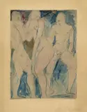 Wilhelm Lehmbruck, Die Sklavin, 1914, Kaltnadel auf Bütten, vom Künstler aquarelliert