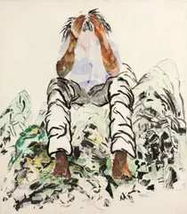 SEO, Selbstportrait, 2002, Aquarell und collagiertes Reispapier auf Leinwand