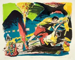 Überwindung by Neo Rauch, 2005, Farblithographie auf Velin, sold Nov 2011
