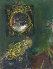 Bernhard Heisig, Alte Trompete vor altem Spiegel, 1997, Öl auf Leinwand