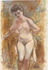 George Grosz, Stehender Frauenakt, Um 1940, Öl und Gouache auf gestrichenem Papier