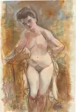 George Grosz, Stehender Frauenakt, Um 1940, Öl und Gouache auf gestrichenem Papier