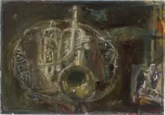 Bernhard Heisig, Alte Trompete, 1972, Öl auf Hartfaser