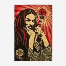 Revolutionary Woman with Brush by Shepard Fairey, 2007, screenprint in colors and mixed media collage on paper, sold Jan 2026