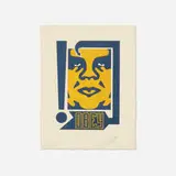 Mustard and Navy Arrow by Shepard Fairey, 2014, letterpress in colors, sold Jan 2026