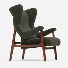 Franco Albini, Fiorenza lounge chair, 1952, bouclé upholstery, walnut, brass