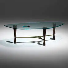 Edward Wormley, Coffee table, model 5309, 1953, rosewood, brass, glass
