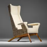 Gino Levi Montalcini, Lounge chair from Villa Levi-Montalcini, Asti, 1949, upholstery, beech, enameled steel, leather