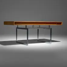 Office desk by Bodil Kjær, brushed steel, walnut, sold Jan 2026