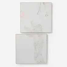Guillaume Leblon, The Dreamer (diptych), 2020, plaster, textile prints, flourescent pigments, artist-made wood frame